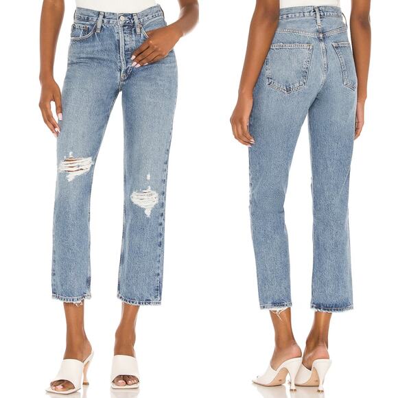 AGOLDE NWT Lana Crop Mid Rise Vintage Straight Jeans Women’s Size 29 Blue Denim - Picture 1 of 7